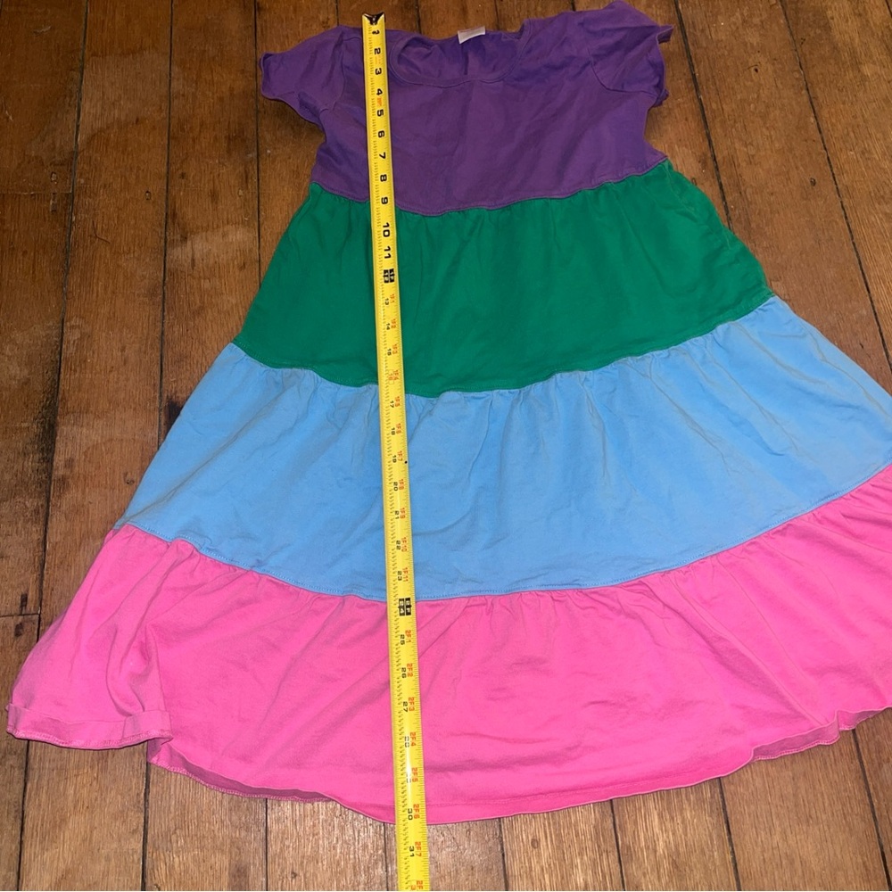 Hanna Andersson Girl’s Sz 12 Color Block Cotton Dress - Purple Green Blue Pink - Picture 3 of 9